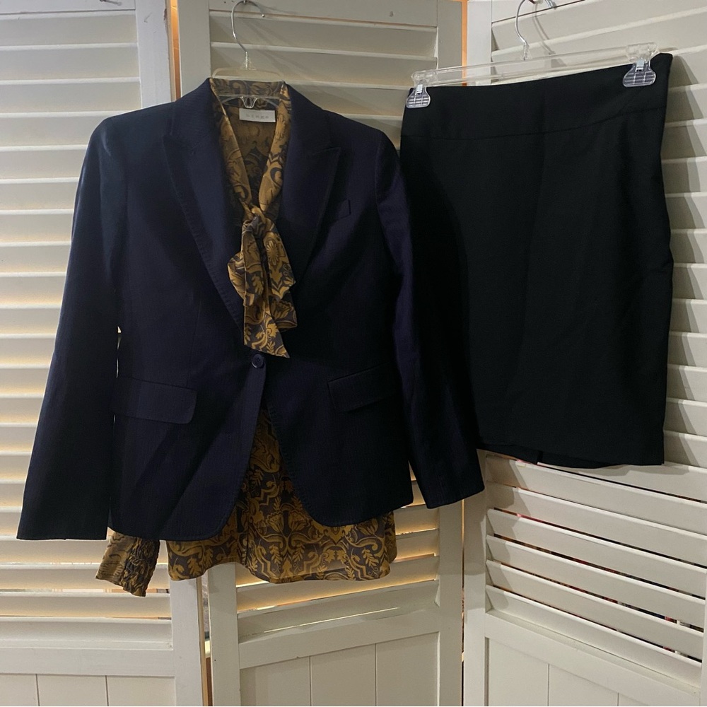 Three piece outfit including Limited skirt, Talbots blazer, and Hinge top